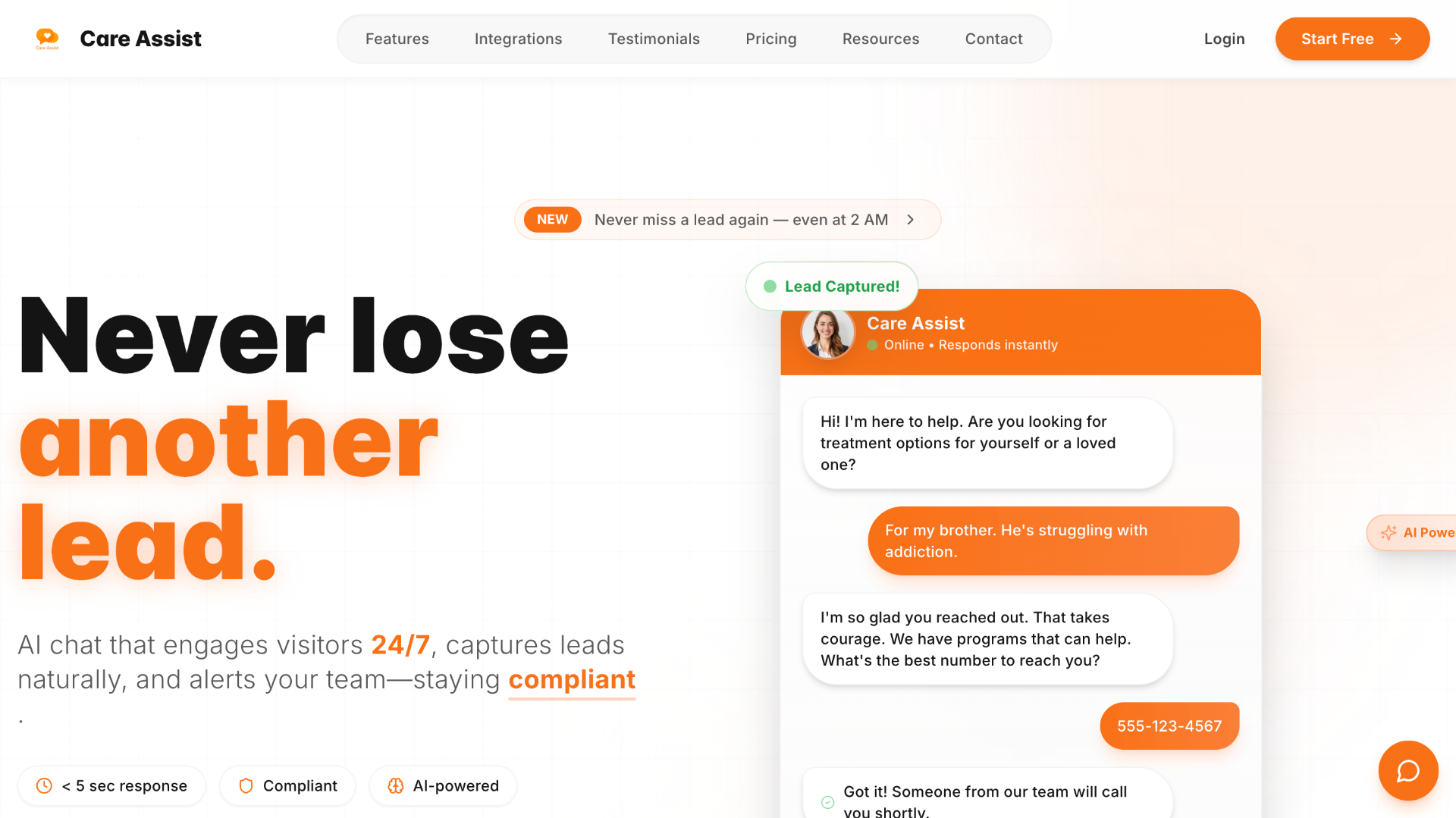 Care Assist - AI Chat for Treatment Centers | 24/7 Lead Capture